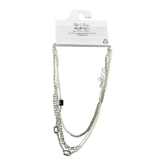 Nine West Multi-Layered Silver-Tone Chain Necklace With Black Stone Accents - Picture 2 of 2